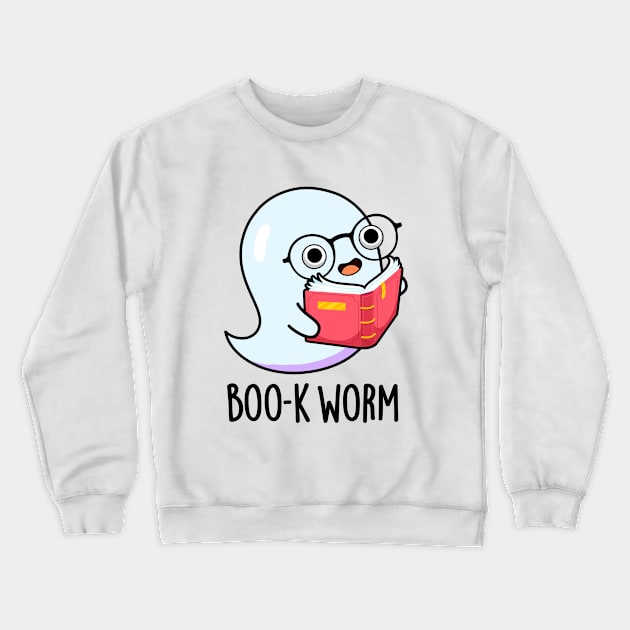 Boo-k Worm Cute Halloween Bookworm Ghost Pun Crewneck Sweatshirt by punnybone